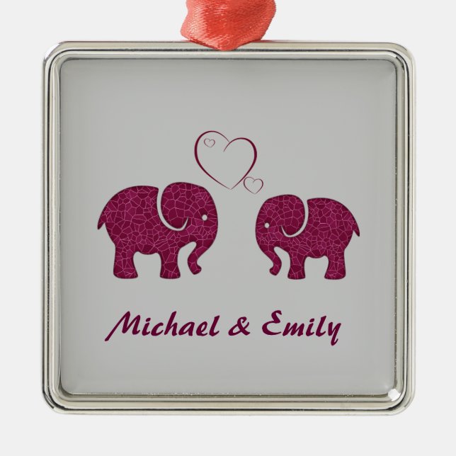 Cute trendy  elephant in love personalized metal ornament (Front)