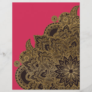 Cute trendy faux gold glitter flower henna flyer