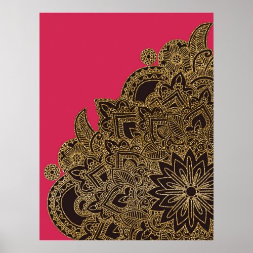 Cute trendy faux gold glitter flower henna poster