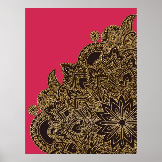 Cute trendy faux gold glitter flower henna poster (Front)