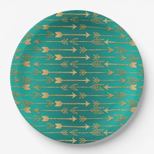 Cute trendy faux gold glitter tribal arrows paper plates