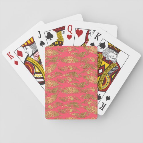 Cute trendy faux gold glitter tribal feathers poker cards