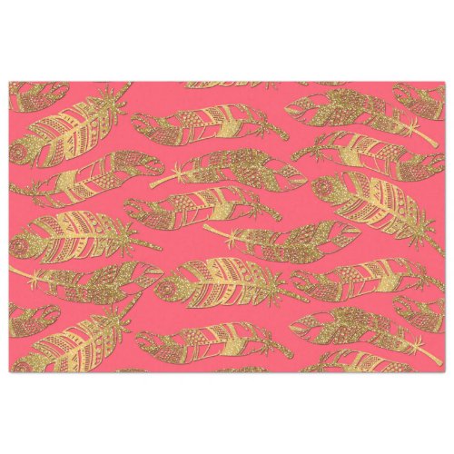 Cute trendy faux gold glitter tribal feathers tissue paper