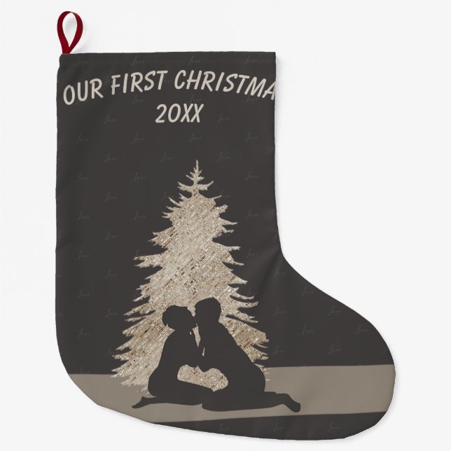 Cute Trendy First Christmas Together Large Christmas Stocking (Front)