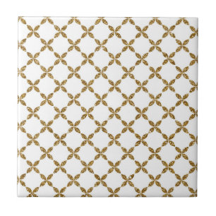 Cute trendy floral faux gold glitter pattern tile