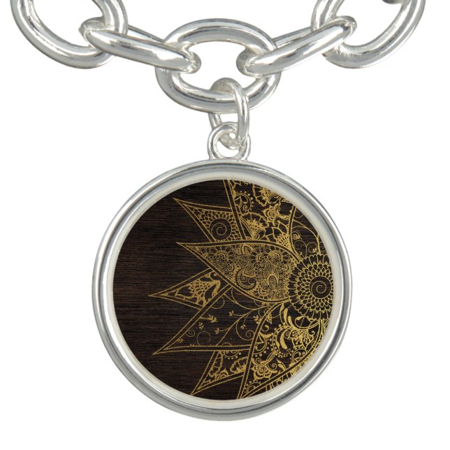 Cute trendy flower henna hand drawn design charm bracelet (Design)