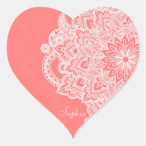 Cute trendy flower henna hand drawn design heart sticker