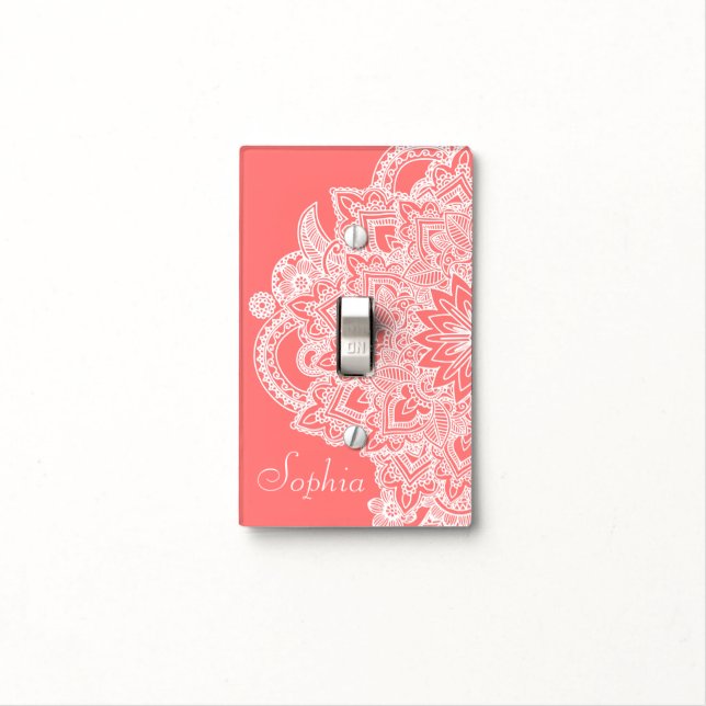 Cute trendy flower henna hand drawn design light switch cover (In Situ)