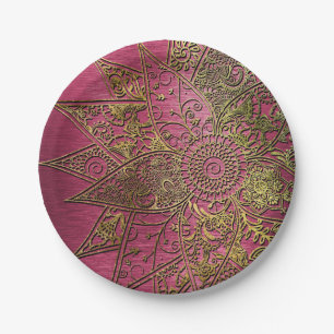 Cute trendy flower henna hand drawn design paper plates