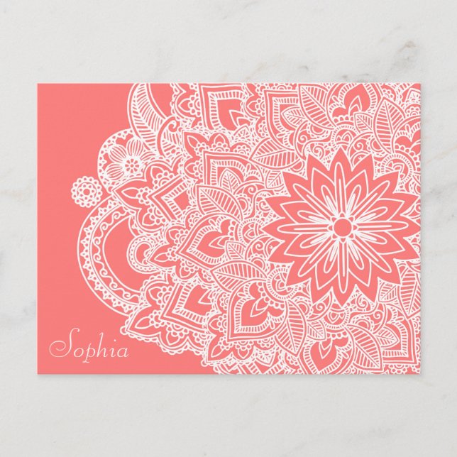 Cute trendy flower henna hand drawn design postcard (Front)