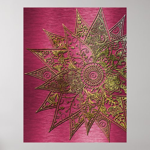 Cute trendy flower henna hand drawn design poster