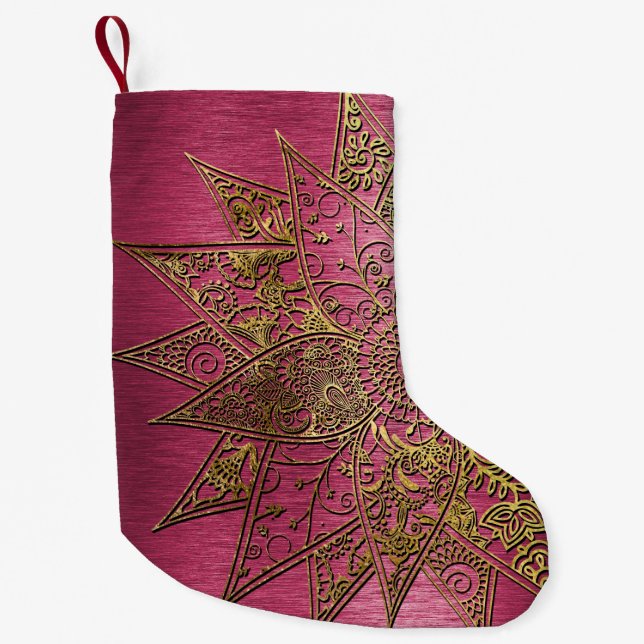 Cute trendy flower henna hand drawn design small christmas stocking (Front)
