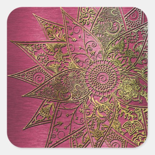 Cute trendy flower henna hand drawn design square sticker