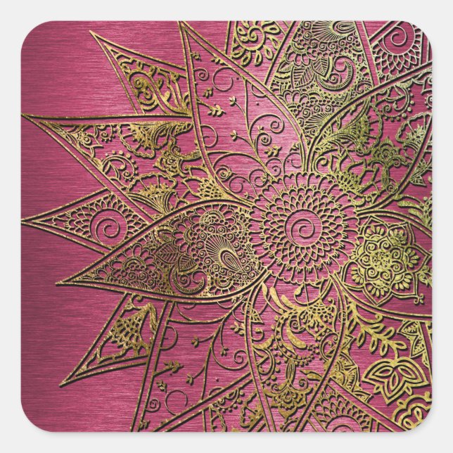 Cute trendy flower henna hand drawn design square sticker (Front)