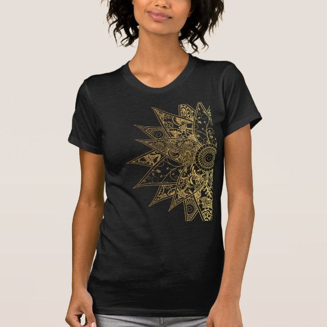 Cute trendy flower henna hand drawn design T-Shirt (Front)