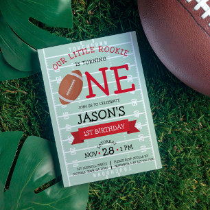 Cute Trendy Football Field & Ribbon 1st Birthday Invitation