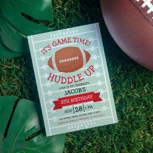 Cute Trendy Football Field & Ribbon Birthday Invitation