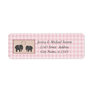 Cute trendy gingham elephants in love wedding label
