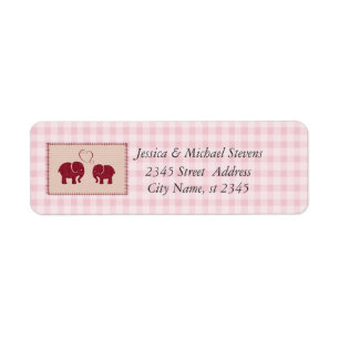 Cute trendy gingham elephants in love wedding label