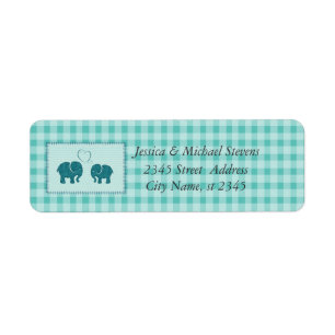 Cute trendy gingham elephants in love wedding label