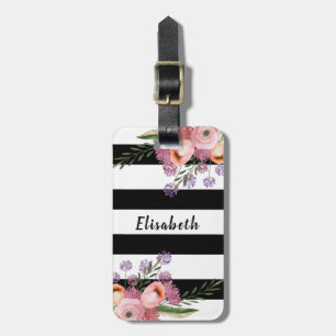 Cute Trendy girly boho floral stripes personalized Luggage Tag