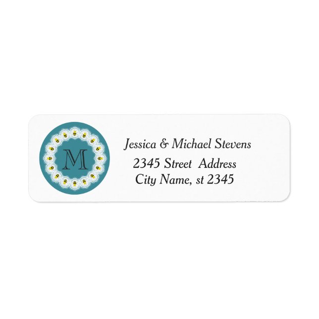 Cute trendy girly cartoon bees monogram label (Front)