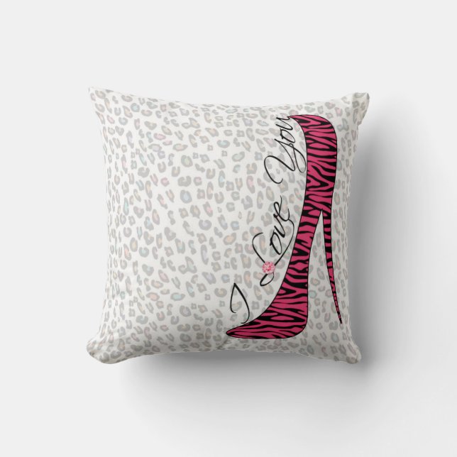 Cute trendy girly elegant "I Love You" high heels Throw Pillow (Front)