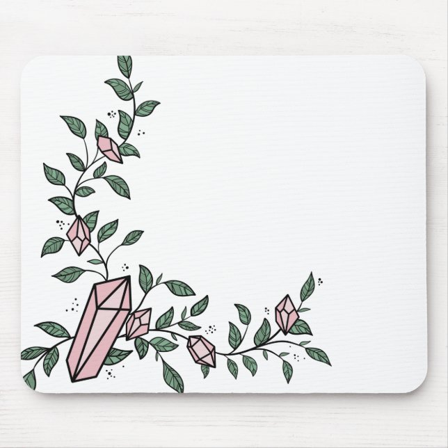 Cute Trendy Girly Flower Vine Pink Gem Crystal Mouse Pad (Front)