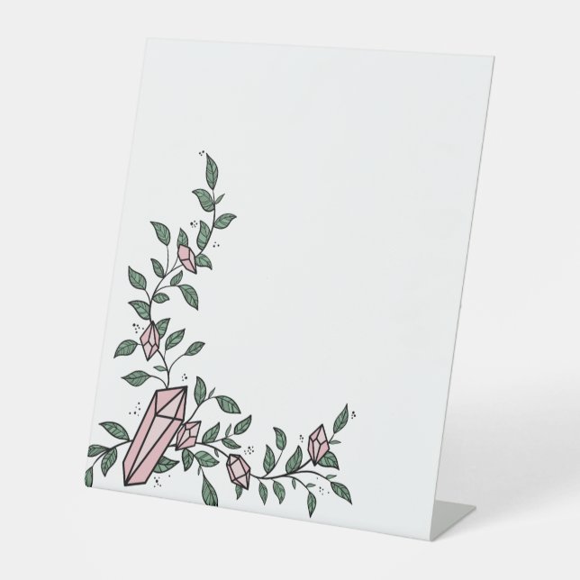 Cute Trendy Girly Flower Vine Pink Gem Crystal Pedestal Sign (Front)