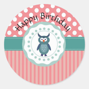 Cute Trendy girly fun cartoon owl personalized Classic Round Sticker