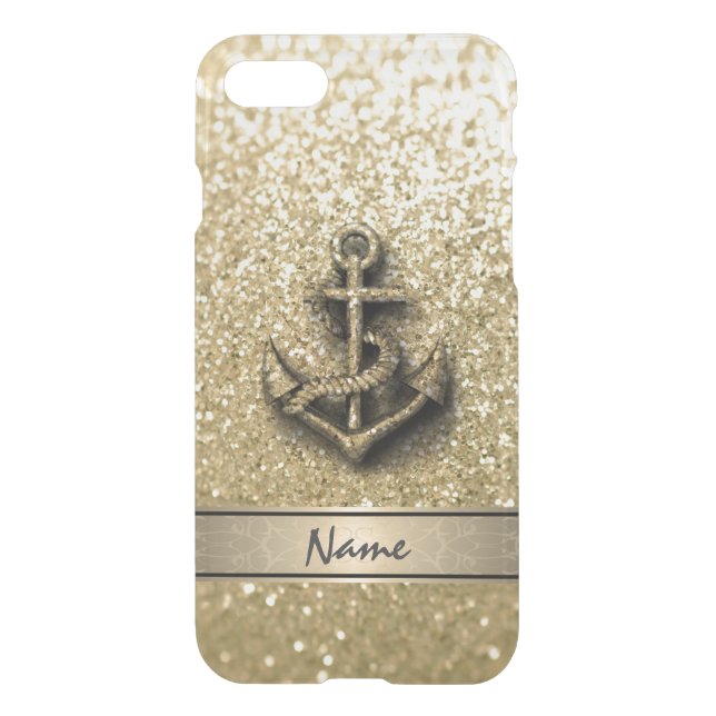 Cute trendy girly glittery anchor uncommon iPhone case (Back)
