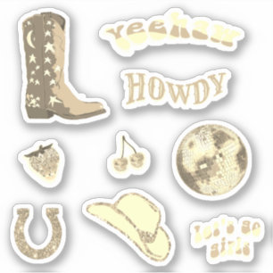 Cute Trendy Girly Gold Cowgirl 70s Aesthetic Set Sticker