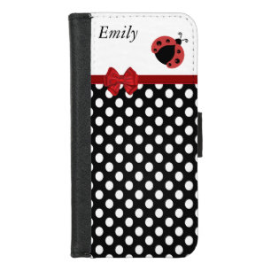 Cute trendy girly ladybug polka dots monogram iPhone 8/7 wallet case