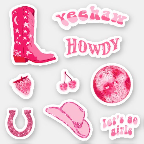 Cute Trendy Girly Pink Cowgirl 70s Aesthetic Set Sticker