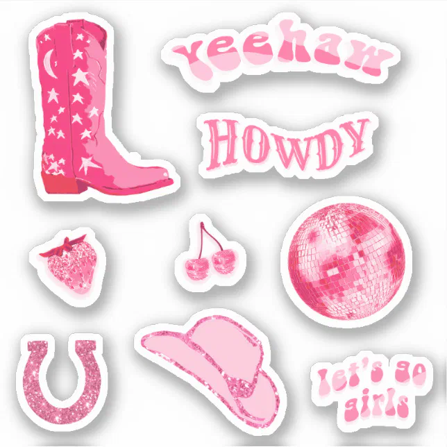 Cute Trendy Girly Pink Cowgirl 70s Aesthetic Set Sticker
