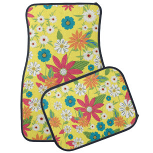 Cute trendy girly soft colours floral pattern car floor mat