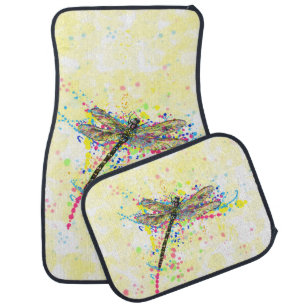 Cute trendy girly watercolor splatters dragonfly car floor mat