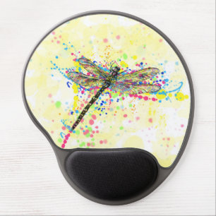 Cute trendy girly watercolor splatters dragonfly gel mouse pad
