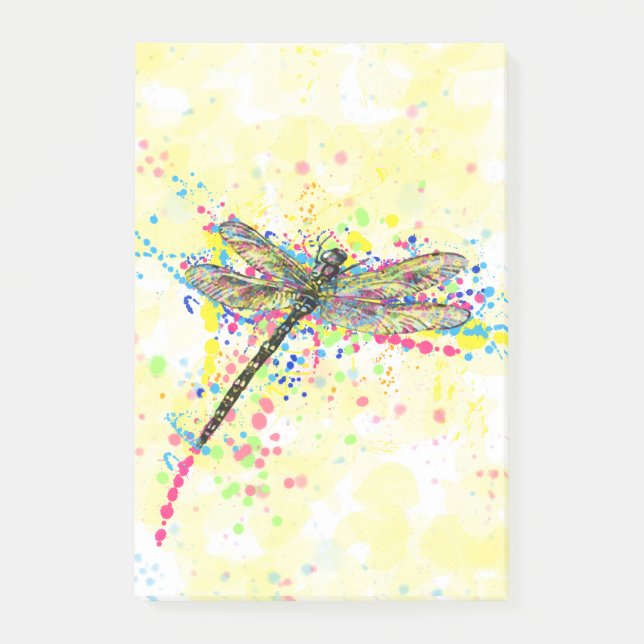 Cute trendy girly watercolor splatters dragonfly post-it notes (Front)