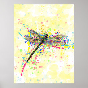 Cute trendy girly watercolor splatters dragonfly poster