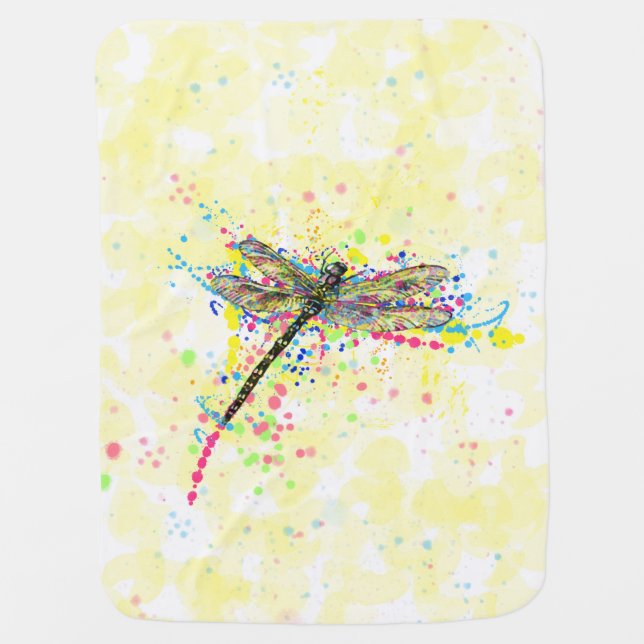 Cute trendy girly watercolor splatters dragonfly receiving blanket (Front)