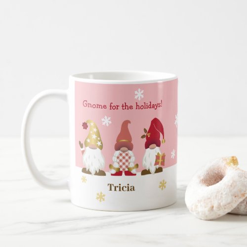 Cute Trendy Gnome for the Holidays Pink Gold Red Coffee Mug