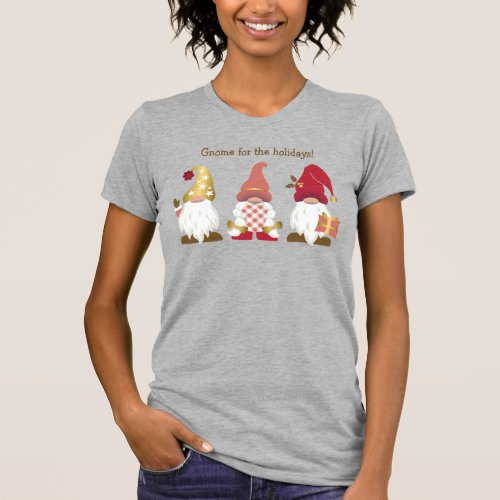 Cute Trendy Gnome for the Holidays Red Pink Gold T_Shirt