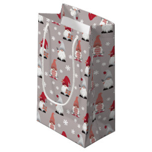 Cute Trendy Gnomes Nordic Grey Pink Red Small Gift Bag