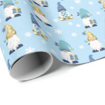 Cute Trendy Gnomes Winter Gold Blue  Wrapping Paper<br><div class="desc">This adorable wrapping paper has cute gnomes and snowflakes in lovely blue,  gold and white colors,  and a blue gingham buffalo plaid design (gold colors are simulated and have no actual metallic gold). It is winter themed and can be used for Christmas,  Hanukkah,  birthdays,  or any occasion.</div>