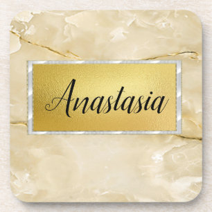 Cute Trendy Gold Marble Beverage Coaster