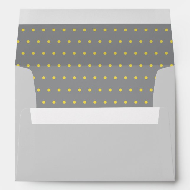 Cute Trendy Gray Yellow Polka Dot Pattern Modern Envelope (Back (Bottom))