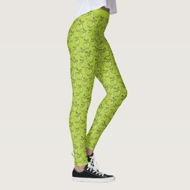 Cute Trendy Green Apples Fruit Orchard Leggings (Right)
