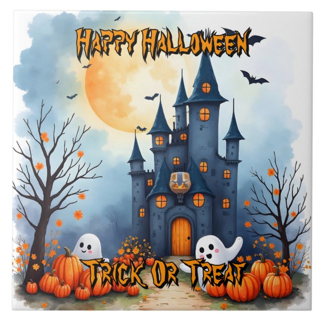Cute Trendy Halloween Spooky Collection Ceramic Tile (Front)