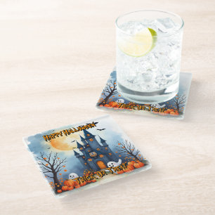 Cute Trendy Halloween Spooky Collection Glass Coaster